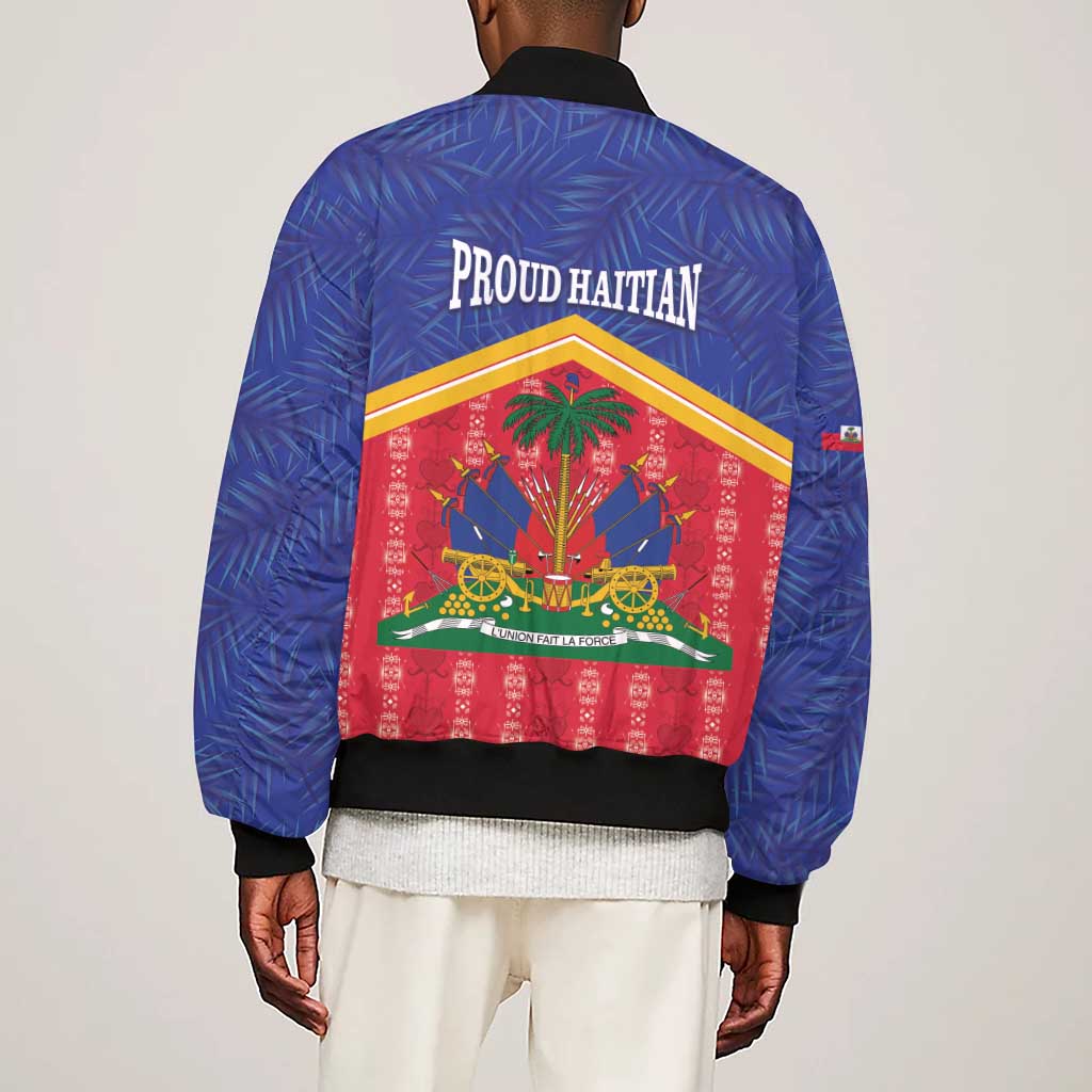 Afro-Haitians Sleeve Zip Bomber Jacket Proud Ayiti Veve Vodou Royal Palm Leaves - African Pride