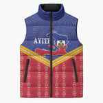 Afro-Haitians Sleeveless Puffer Jacket Proud Ayiti Veve Vodou Royal Palm Leaves - African Pride