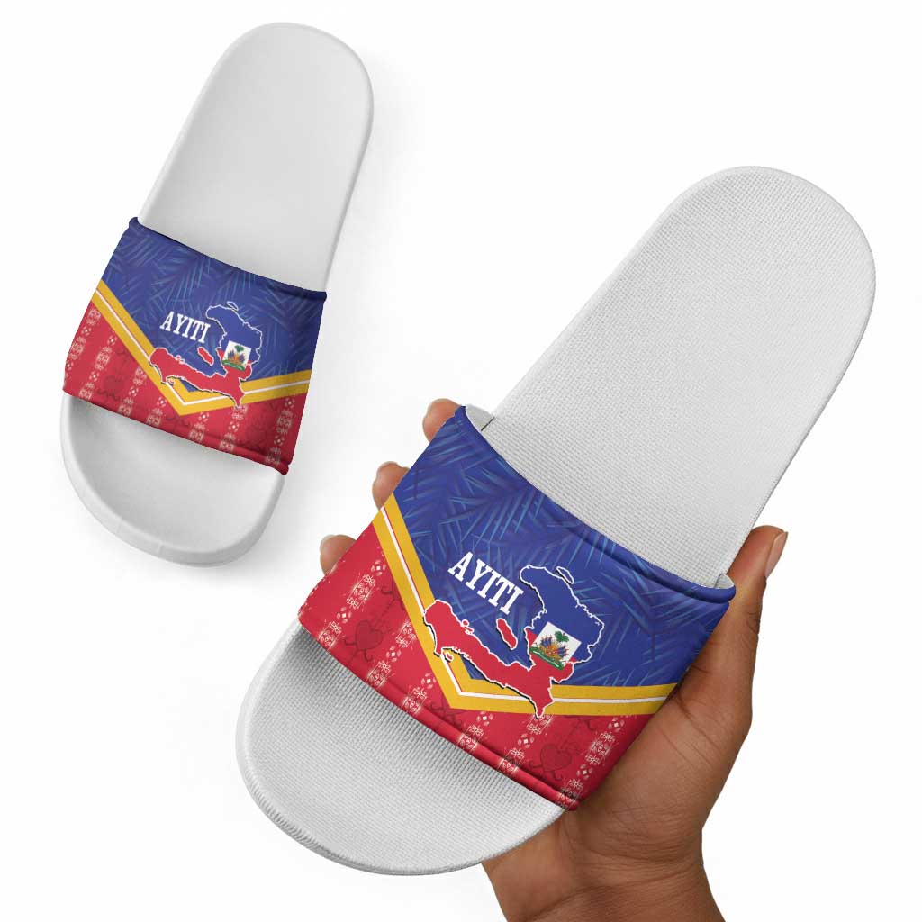 Afro-Haitians Slide Sandals Proud Ayiti Veve Vodou Royal Palm Leaves - African Pride