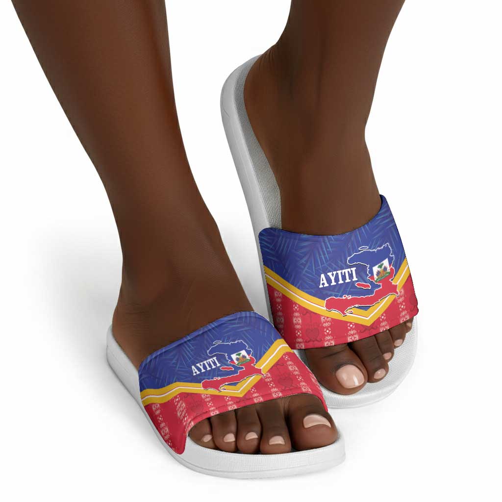 Afro-Haitians Slide Sandals Proud Ayiti Veve Vodou Royal Palm Leaves - African Pride