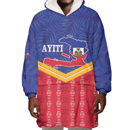 Afro-Haitians Wearable Blanket Hoodie Proud Ayiti Veve Vodou Royal Palm Leaves - African Pride