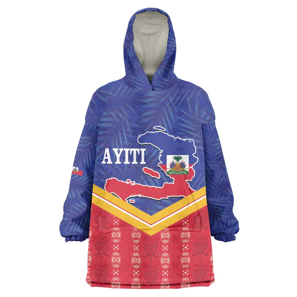 Afro-Haitians Wearable Blanket Hoodie Proud Ayiti Veve Vodou Royal Palm Leaves - African Pride