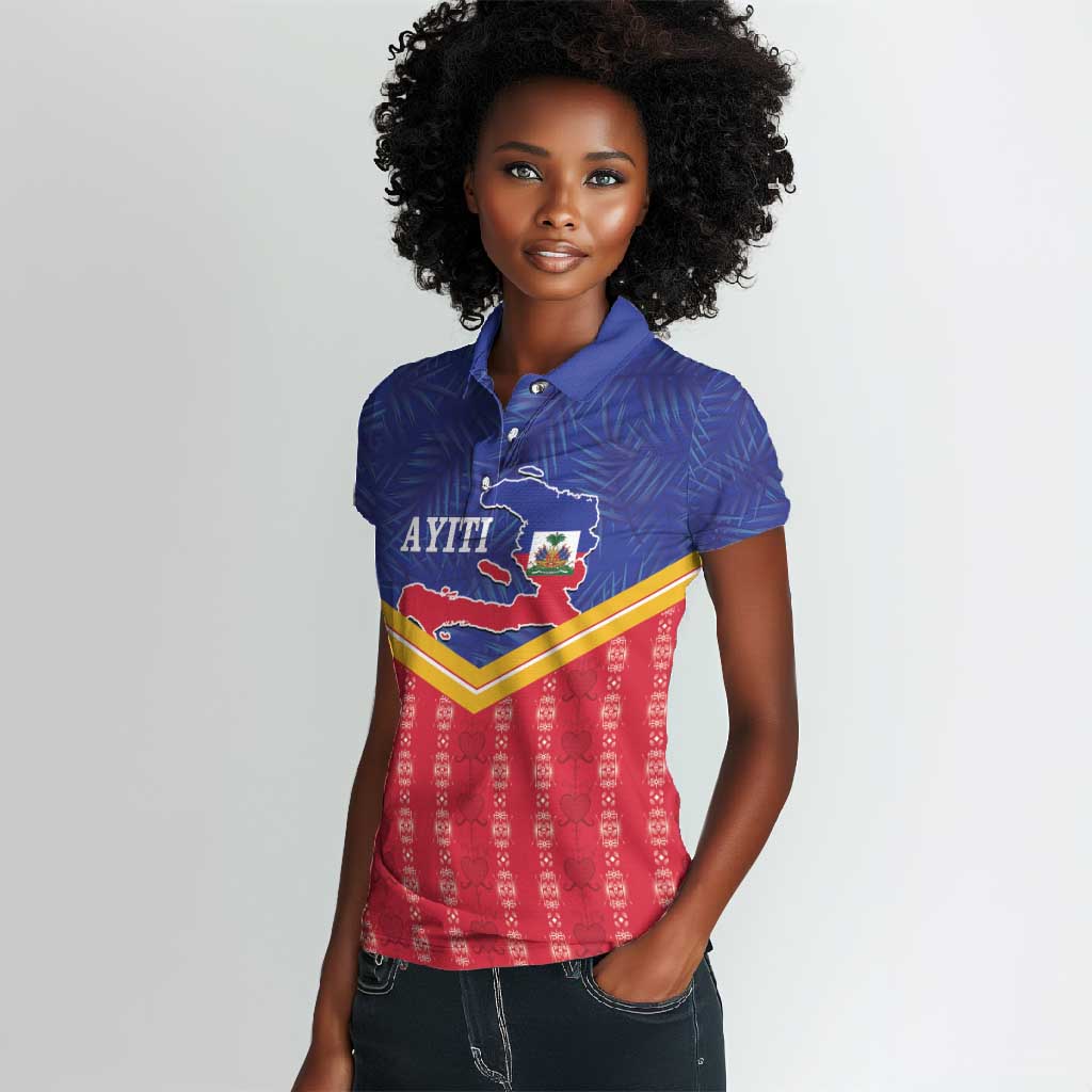 Afro-Haitians Women Polo Shirt Proud Ayiti Veve Vodou Royal Palm Leaves LT14