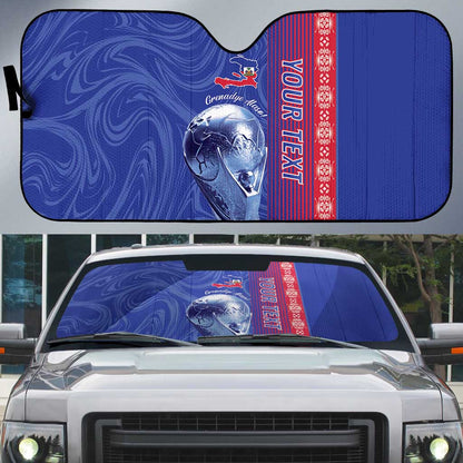 Custom Afro-Haiti Football Auto Sun Shade 2026 Grenadye Alaso Blue Version - African Pride
