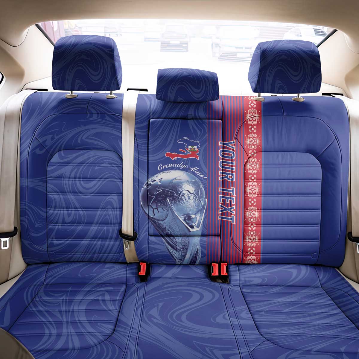 Custom Afro-Haiti Football Back Car Seat Cover 2026 Grenadye Alaso Blue Version - African Pride