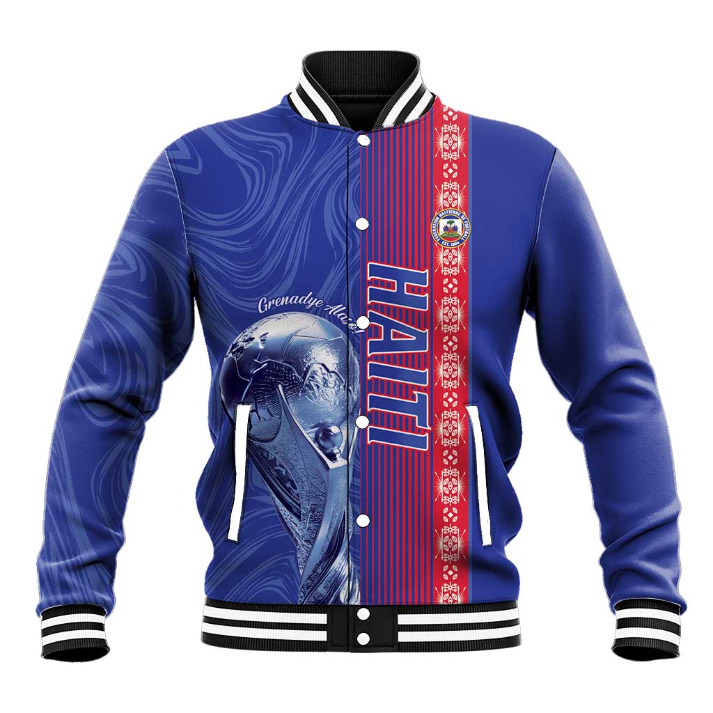 Custom Afro-Haiti Football Baseball Jacket 2026 Grenadye Alaso Blue Version - African Pride