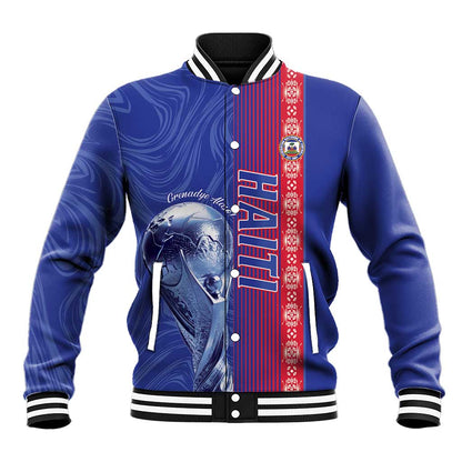 Custom Afro-Haiti Football Baseball Jacket 2026 Grenadye Alaso Blue Version - African Pride