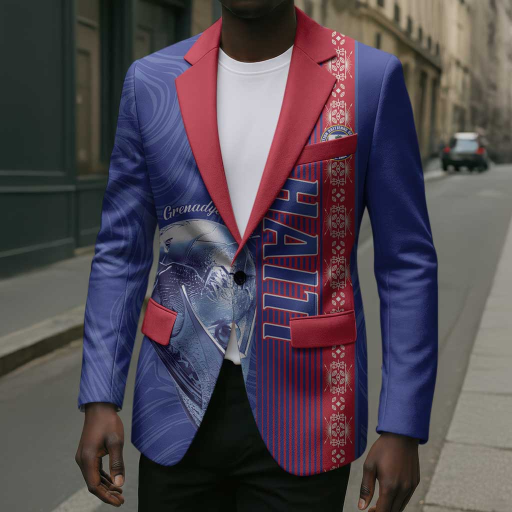 Custom Afro-Haiti Football Blazer 2026 Grenadye Alaso Blue Version - African Pride
