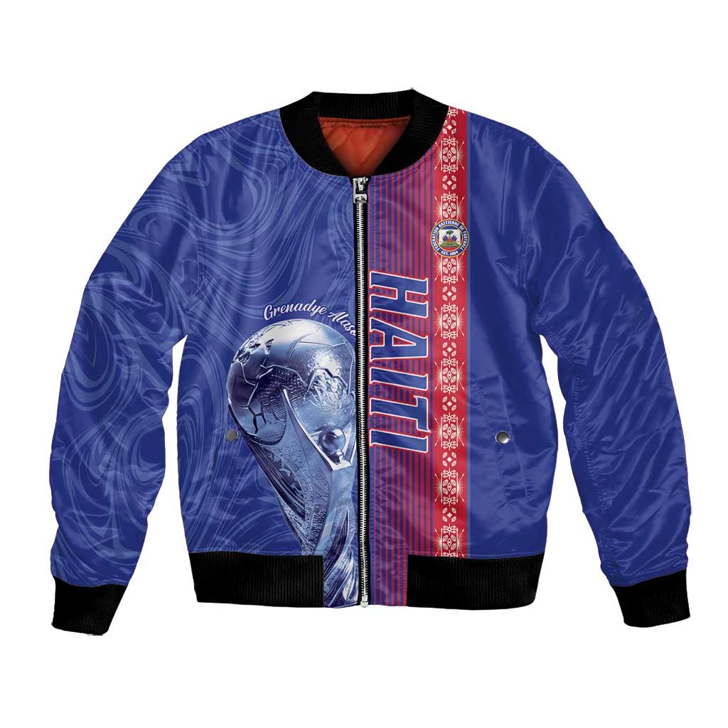Custom Afro-Haiti Football Bomber Jacket 2026 Grenadye Alaso Blue Version - African Pride