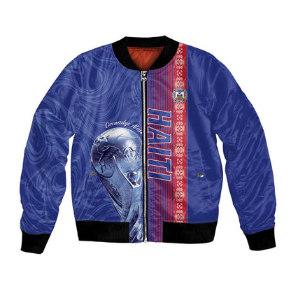 Custom Afro-Haiti Football Bomber Jacket 2026 Grenadye Alaso Blue Version - African Pride