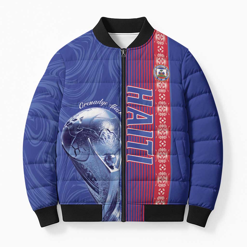 Custom Afro-Haiti Football Bomber Puffer Jacket 2026 Grenadye Alaso Blue Version - African Pride