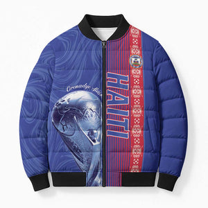 Custom Afro-Haiti Football Bomber Puffer Jacket 2026 Grenadye Alaso Blue Version - African Pride