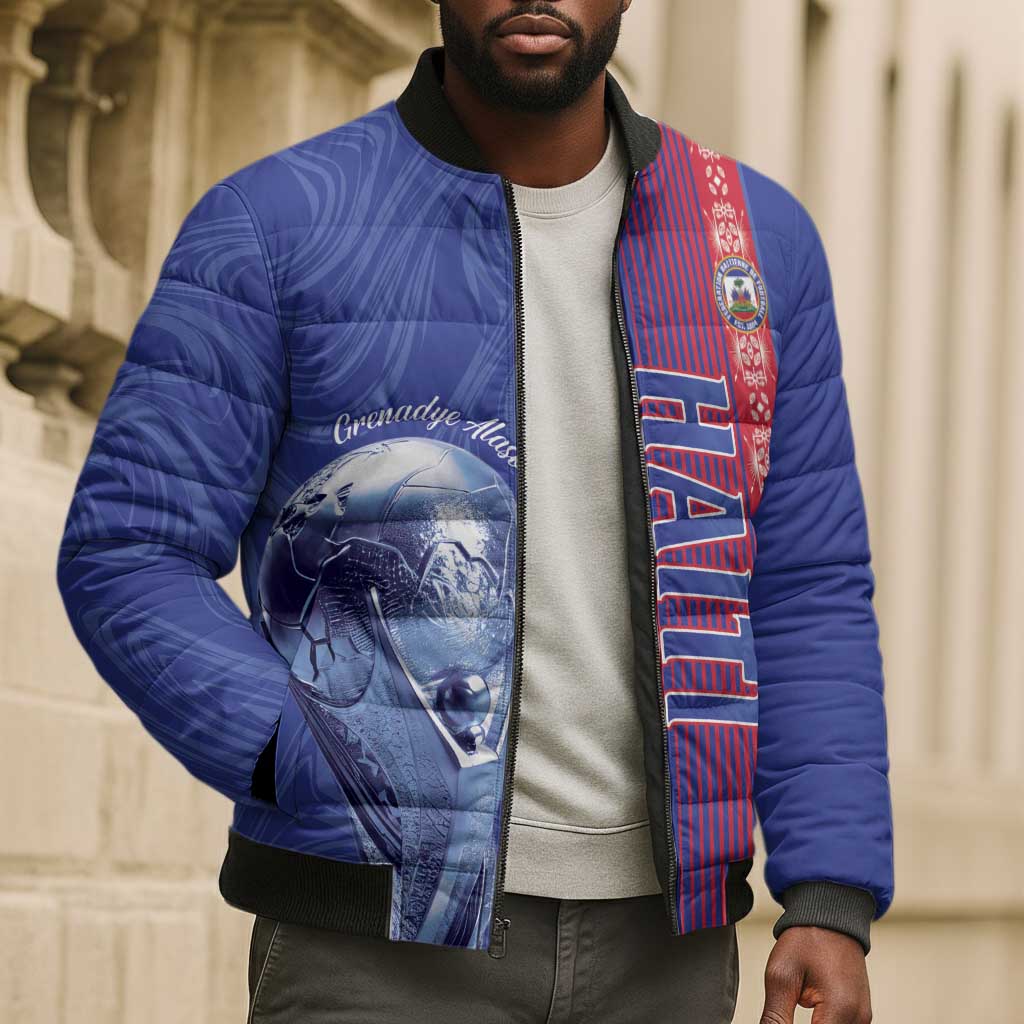 Custom Afro-Haiti Football Bomber Puffer Jacket 2026 Grenadye Alaso Blue Version - African Pride