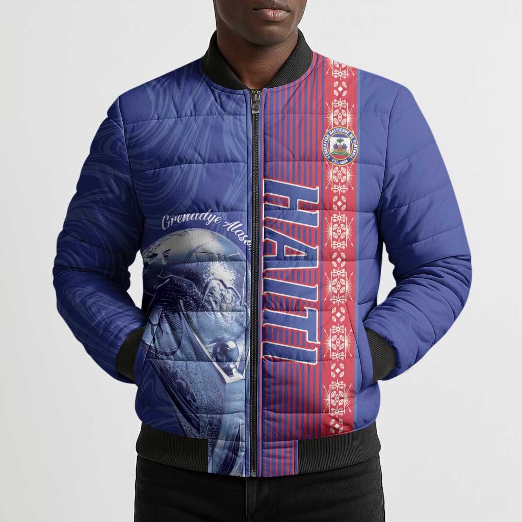 Custom Afro-Haiti Football Bomber Puffer Jacket 2026 Grenadye Alaso Blue Version - African Pride