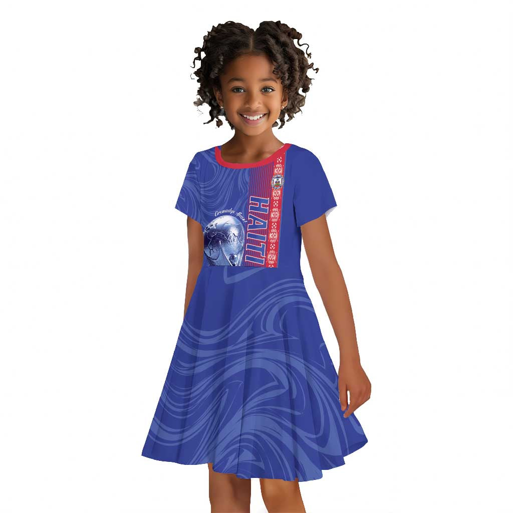 Custom Afro-Haiti Football Kid Short Sleeve Dress 2026 Grenadye Alaso Blue Version LT14