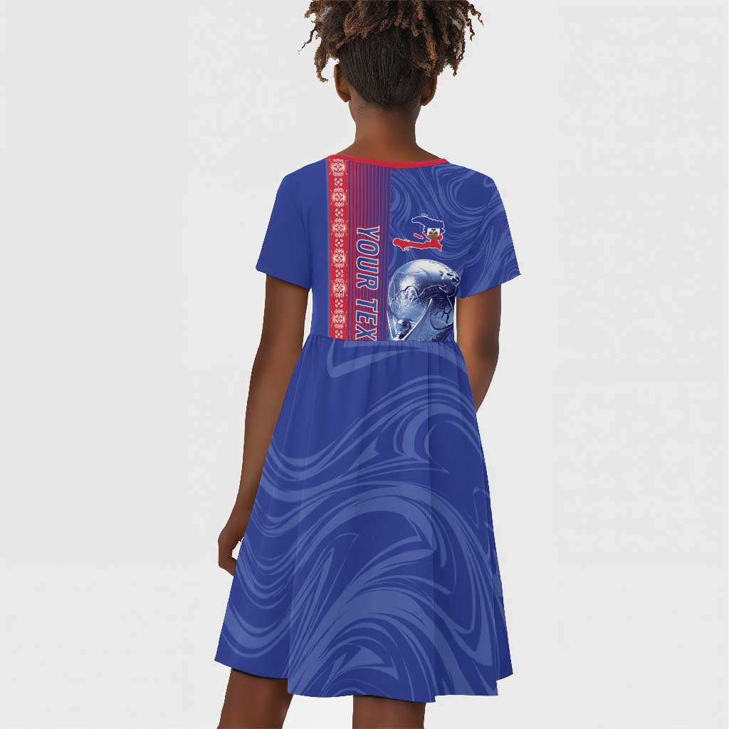 Custom Afro-Haiti Football Kid Short Sleeve Dress 2026 Grenadye Alaso Blue Version LT14
