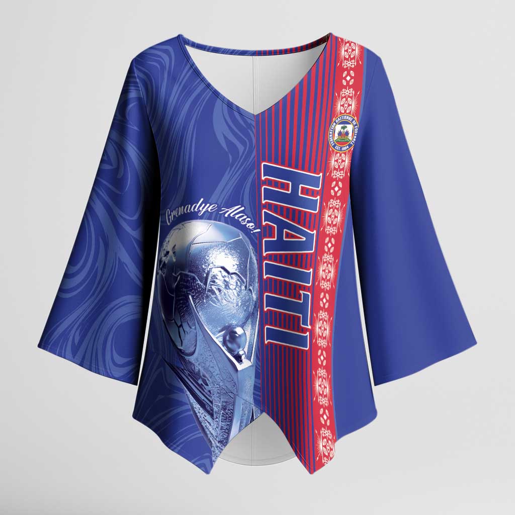 Custom Afro-Haiti Football Kimono Sleeve Blouse 2026 Grenadye Alaso Blue Version - African Pride
