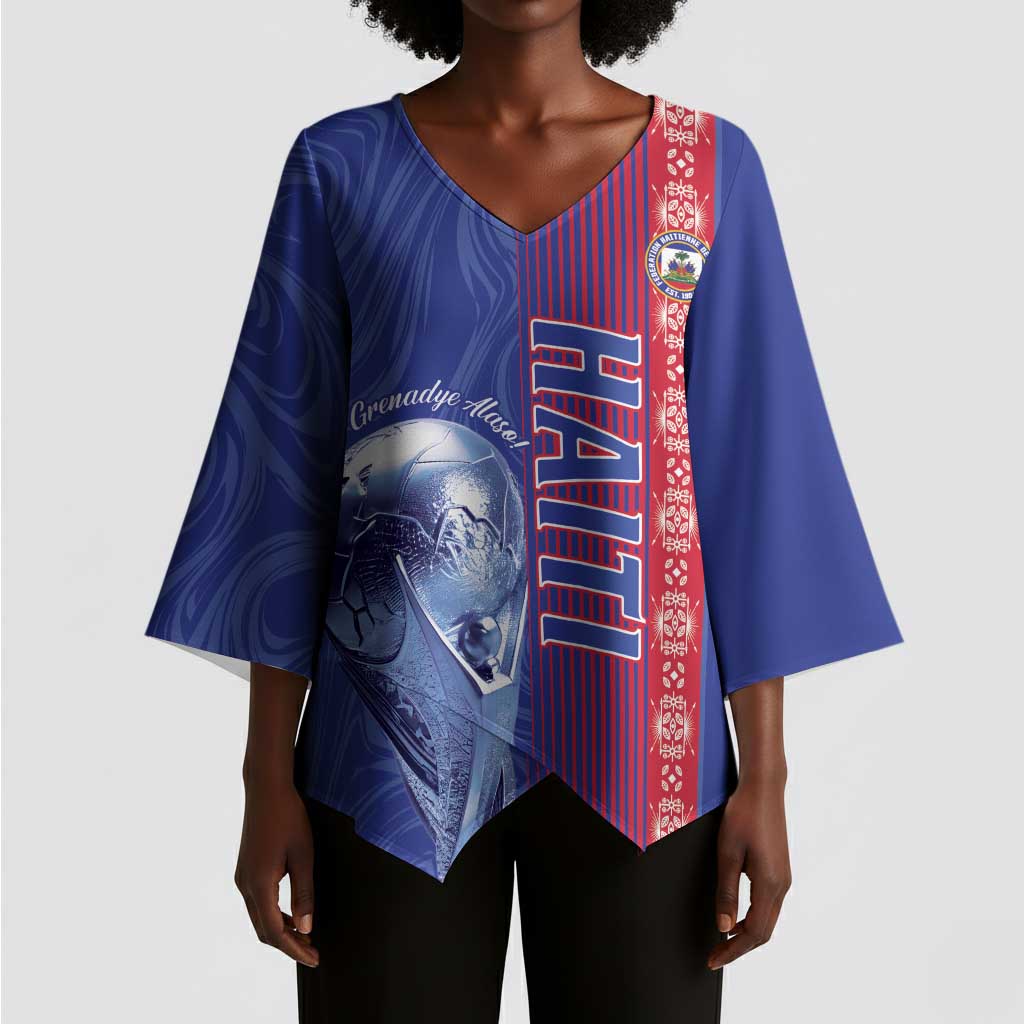 Custom Afro-Haiti Football Kimono Sleeve Blouse 2026 Grenadye Alaso Blue Version - African Pride
