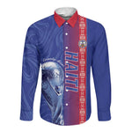 Custom Afro-Haiti Football Long Sleeve Button Shirt 2026 Grenadye Alaso Blue Version - African Pride
