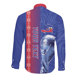 Custom Afro-Haiti Football Long Sleeve Button Shirt 2026 Grenadye Alaso Blue Version - African Pride