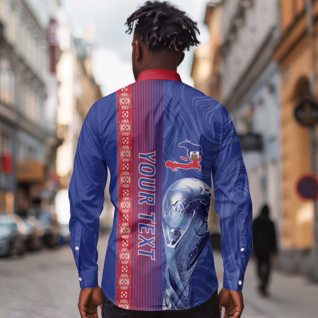 Custom Afro-Haiti Football Long Sleeve Button Shirt 2026 Grenadye Alaso Blue Version - African Pride