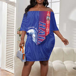 Custom Afro-Haiti Football Off Shoulder Short Dress 2026 Grenadye Alaso Blue Version - African Pride