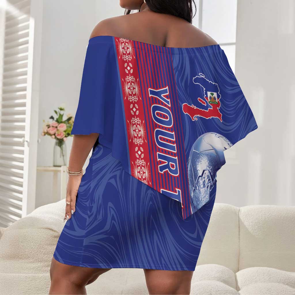 Custom Afro-Haiti Football Off Shoulder Short Dress 2026 Grenadye Alaso Blue Version - African Pride