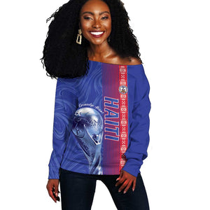 Custom Afro-Haiti Football Off Shoulder Sweater 2026 Grenadye Alaso Blue Version - African Pride