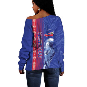 Custom Afro-Haiti Football Off Shoulder Sweater 2026 Grenadye Alaso Blue Version - African Pride