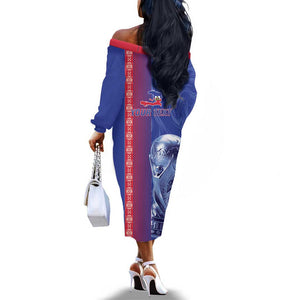 Custom Afro-Haiti Football Off The Shoulder Long Sleeve Dress 2026 Grenadye Alaso Blue Version - African Pride