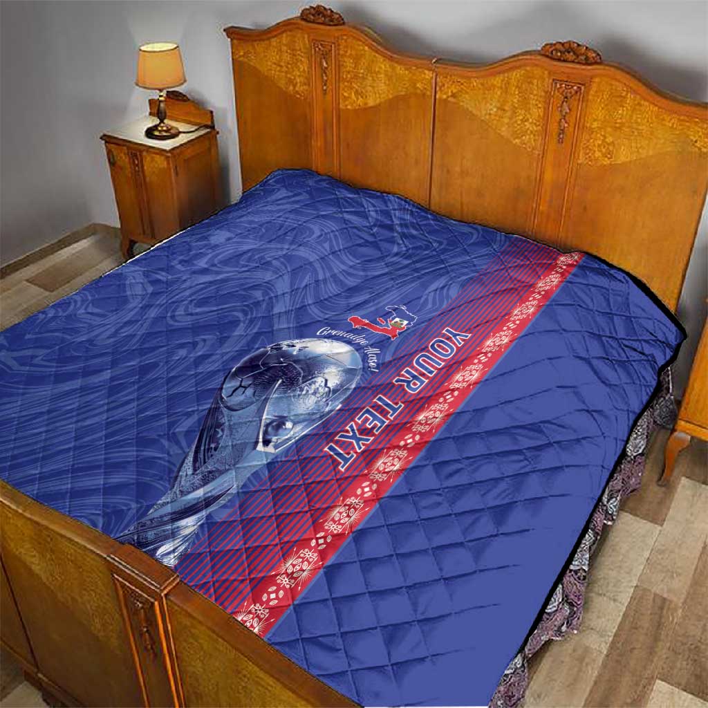 Custom Afro-Haiti Football Quilt 2026 Grenadye Alaso Blue Version - African Pride