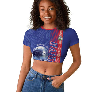 Custom Afro-Haiti Football Raglan Cropped T shirt 2026 Grenadye Alaso Blue Version LT14
