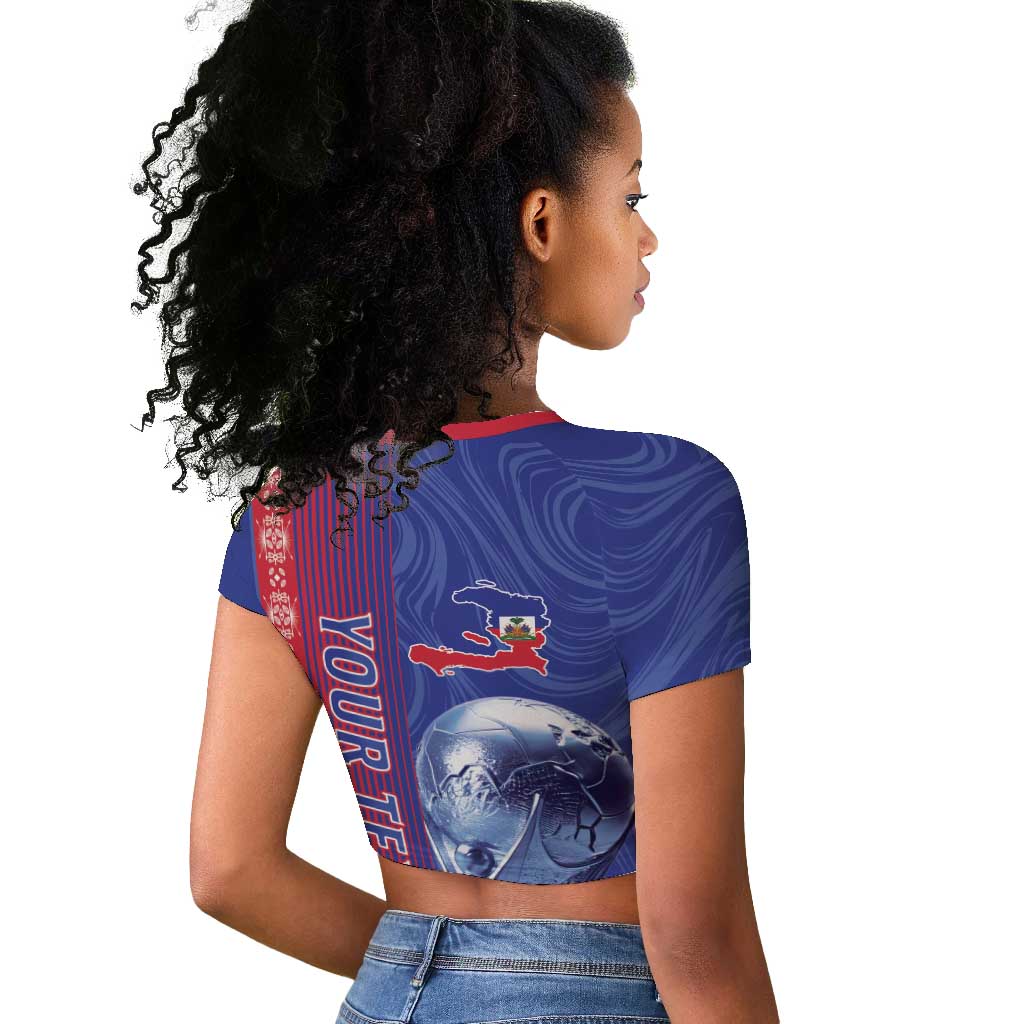 Custom Afro-Haiti Football Raglan Cropped T shirt 2026 Grenadye Alaso Blue Version LT14