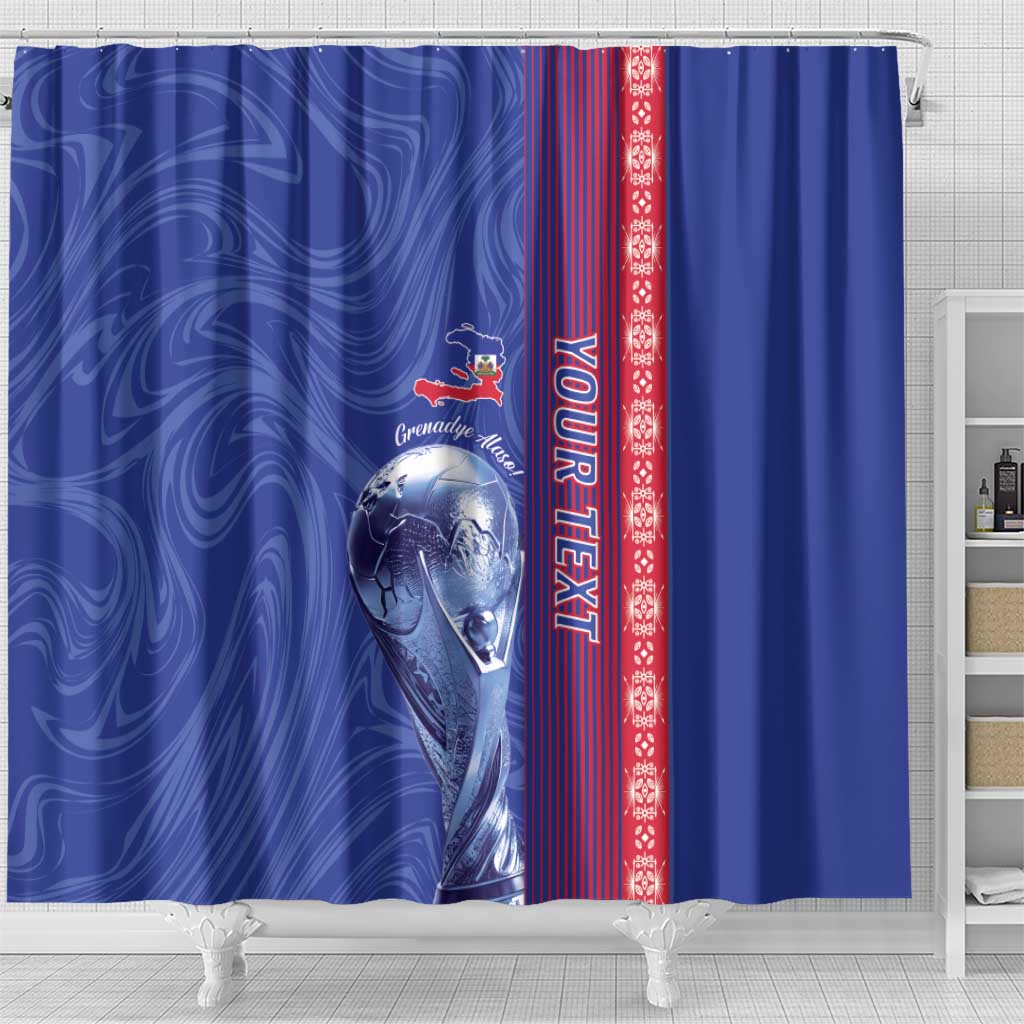 Custom Afro-Haiti Football Shower Curtain 2026 Grenadye Alaso Blue Version - African Pride