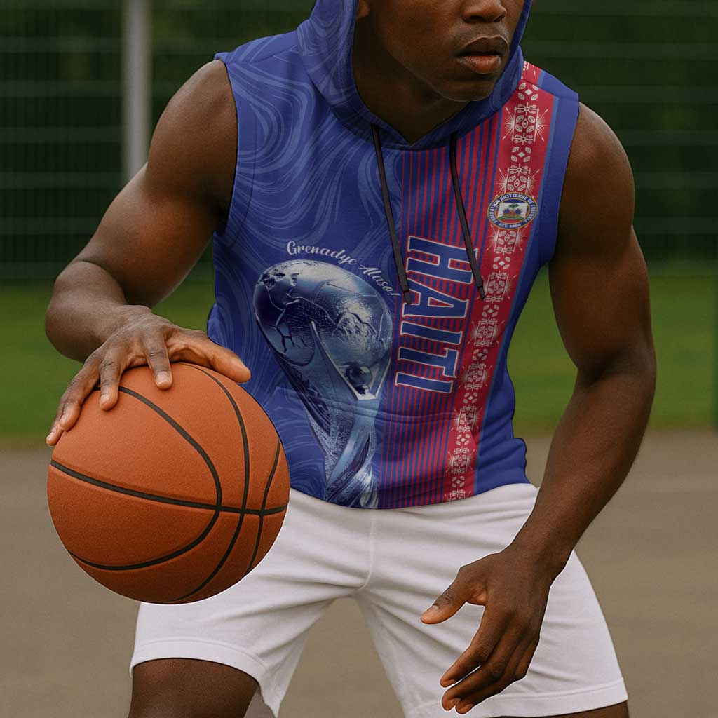 Custom Afro-Haiti Football Sleeveless Hoodie 2026 Grenadye Alaso Blue Version - African Pride