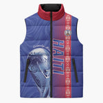 Custom Afro-Haiti Football Sleeveless Puffer Jacket 2026 Grenadye Alaso Blue Version - African Pride
