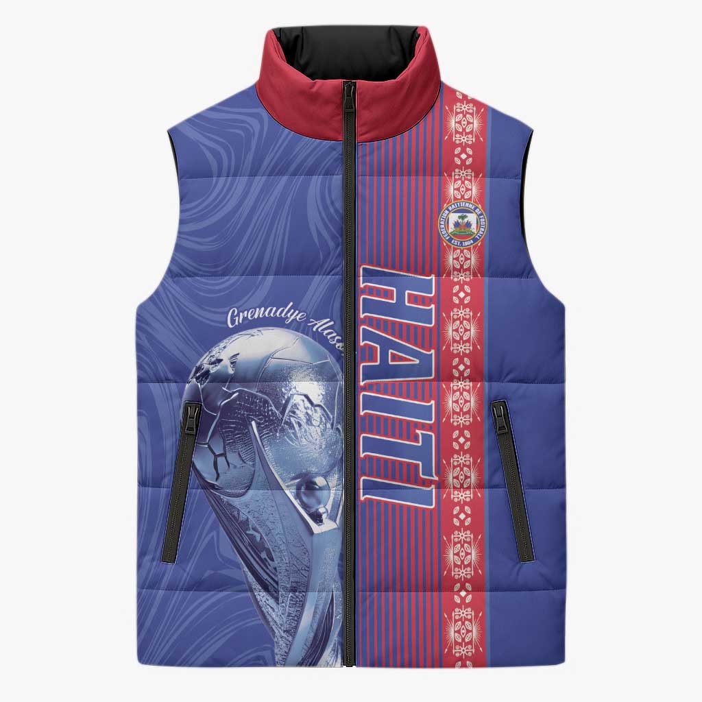 Custom Afro-Haiti Football Sleeveless Puffer Jacket 2026 Grenadye Alaso Blue Version - African Pride