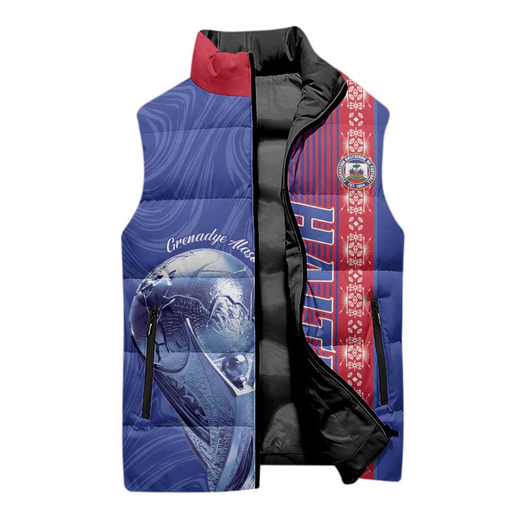 Custom Afro-Haiti Football Sleeveless Puffer Jacket 2026 Grenadye Alaso Blue Version - African Pride