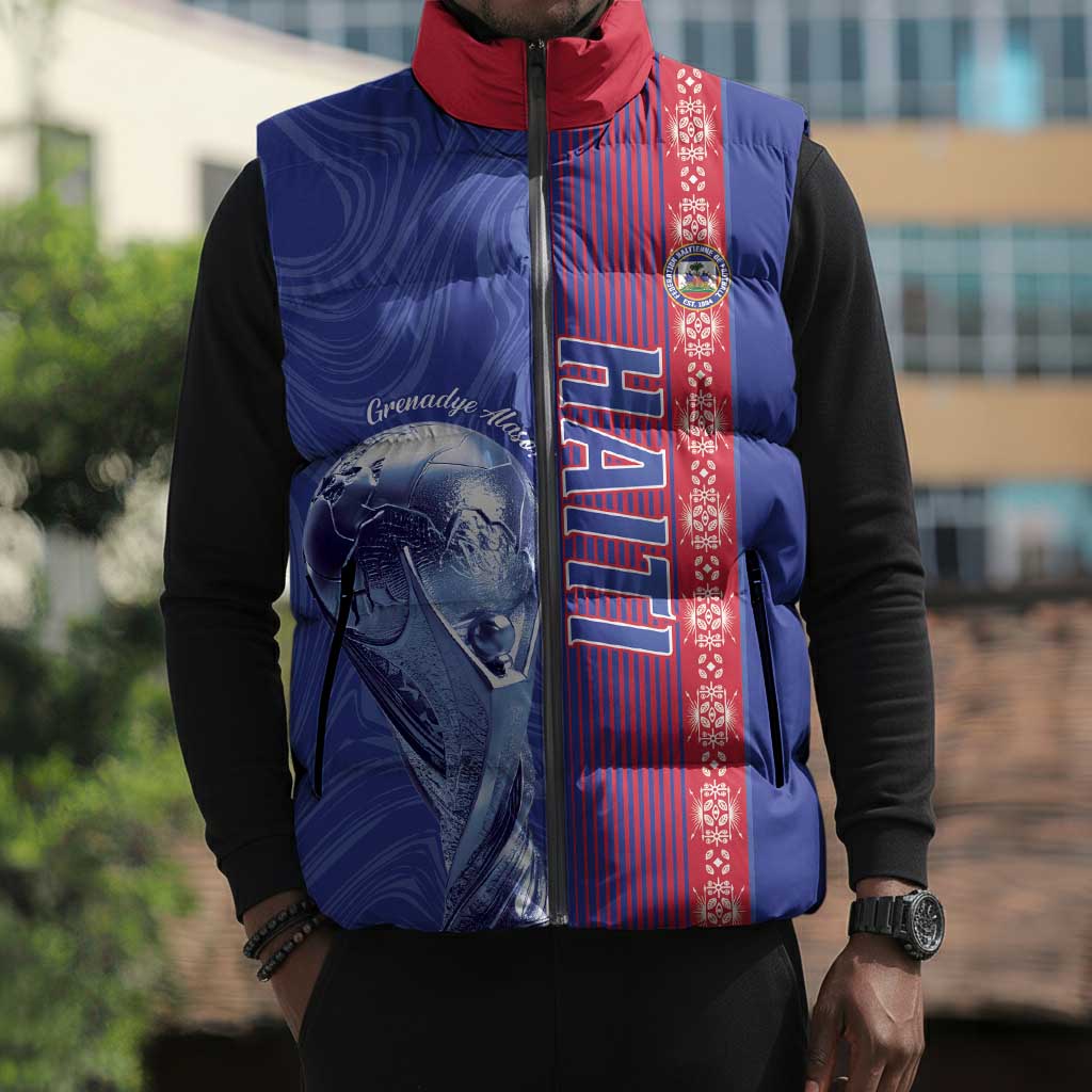 Custom Afro-Haiti Football Sleeveless Puffer Jacket 2026 Grenadye Alaso Blue Version - African Pride
