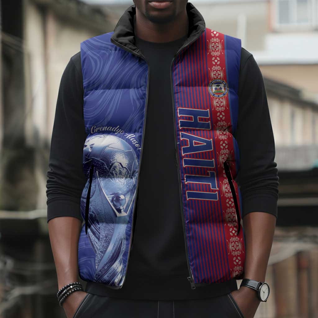 Custom Afro-Haiti Football Sleeveless Puffer Jacket 2026 Grenadye Alaso Blue Version - African Pride