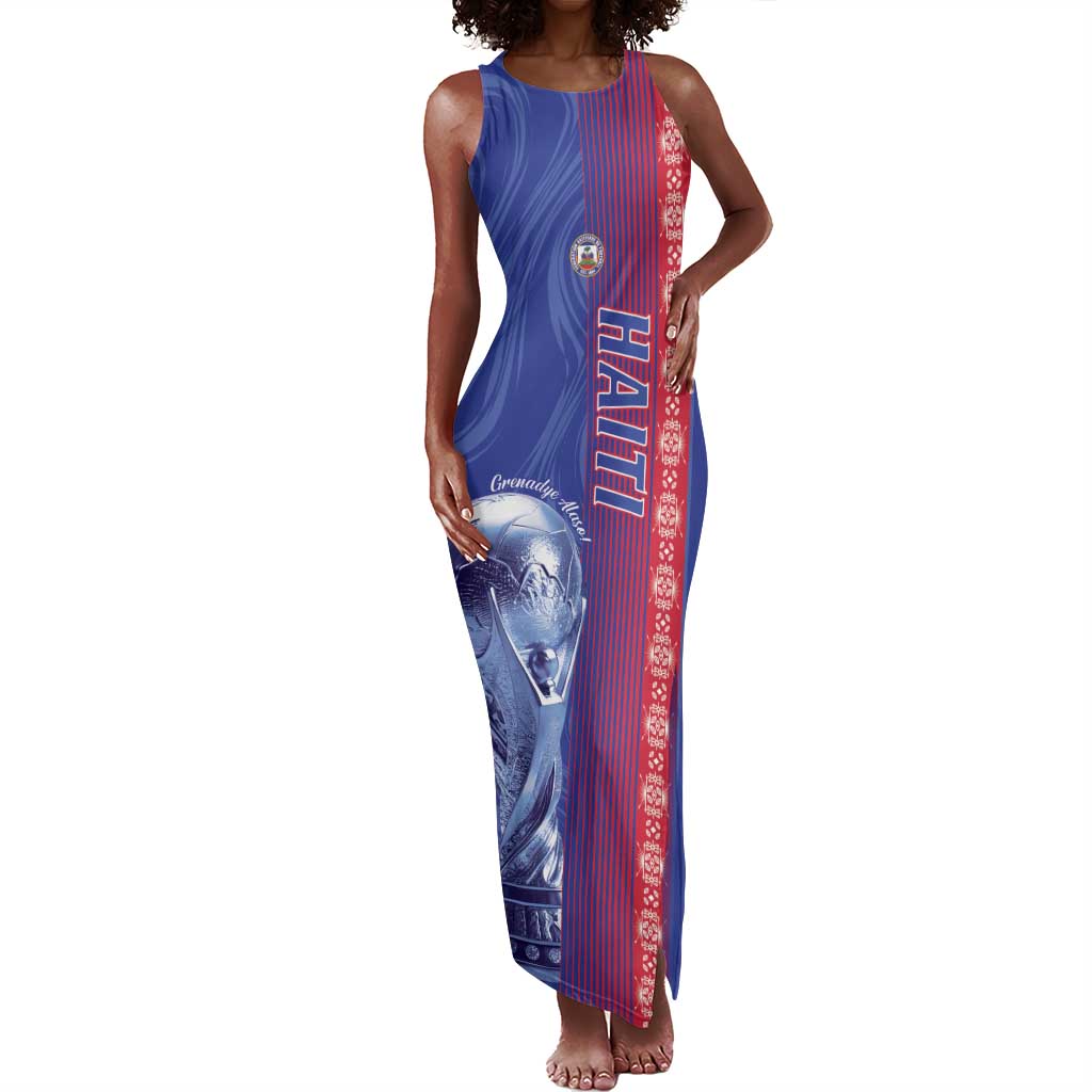 Custom Afro-Haiti Football Tank Maxi Dress 2026 Grenadye Alaso Blue Version - African Pride