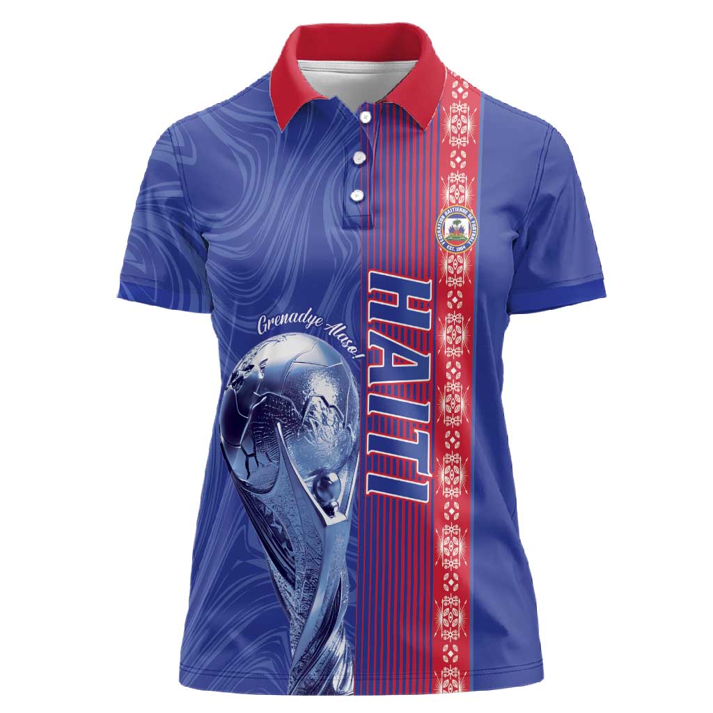 Custom Afro-Haiti Football Women Polo Shirt 2026 Grenadye Alaso Blue Version LT14
