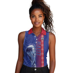 Custom Afro-Haiti Football Women Sleeveless Polo Shirt 2026 Grenadye Alaso Blue Version - African Pride