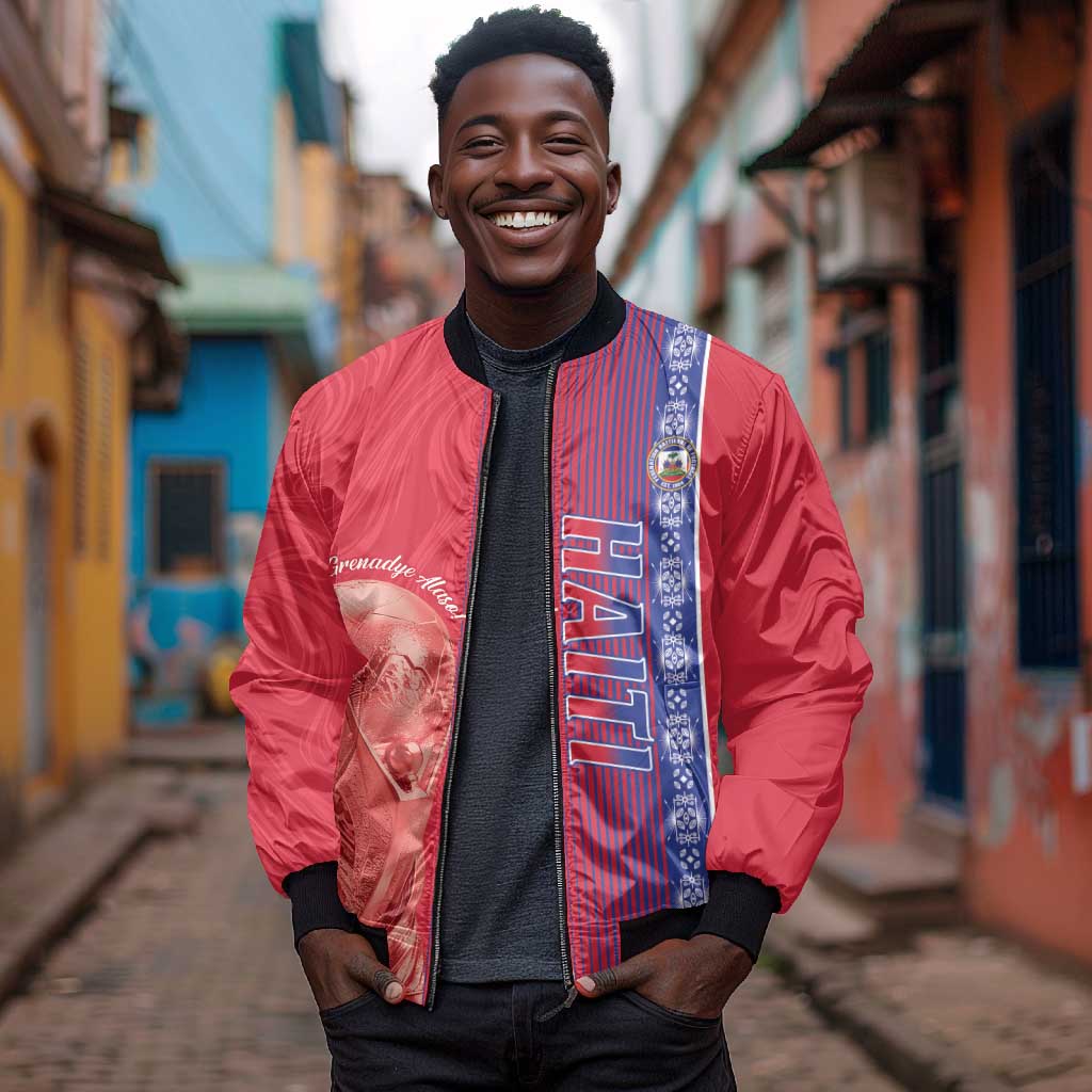 Custom Afro-Haiti Football Bomber Jacket 2026 Grenadye Alaso Red Version - African Pride