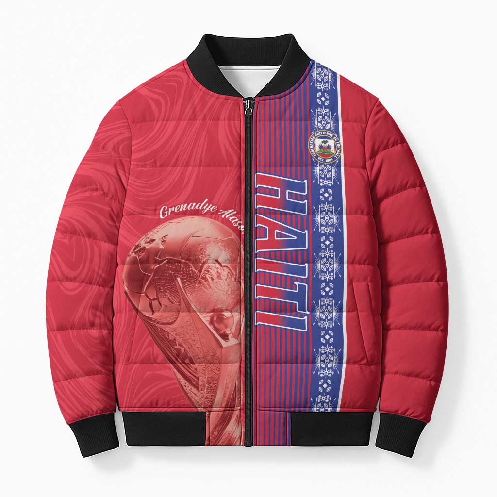 Custom Afro-Haiti Football Bomber Puffer Jacket 2026 Grenadye Alaso Red Version - African Pride