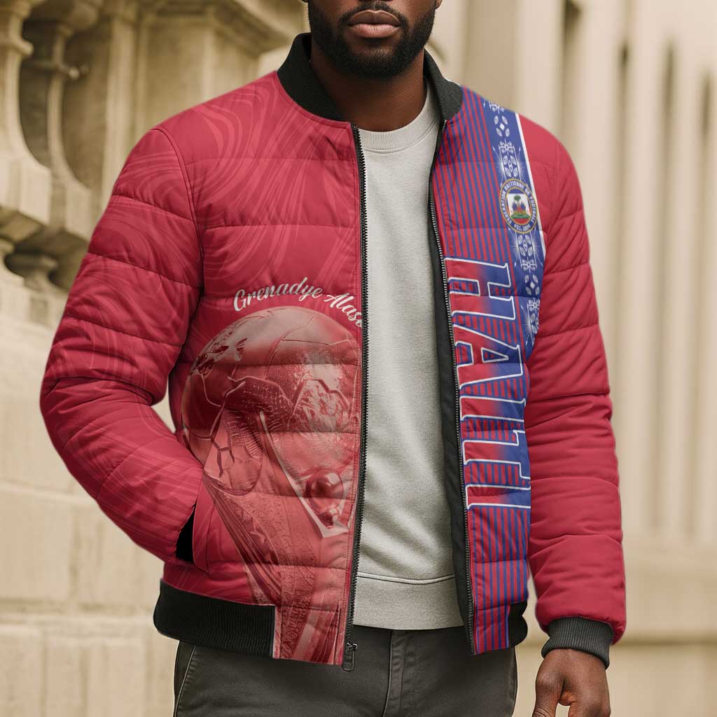 Custom Afro-Haiti Football Bomber Puffer Jacket 2026 Grenadye Alaso Red Version - African Pride