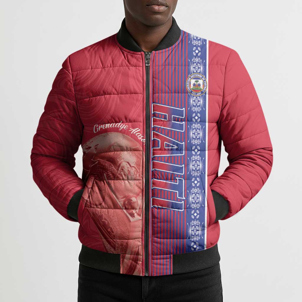 Custom Afro-Haiti Football Bomber Puffer Jacket 2026 Grenadye Alaso Red Version - African Pride