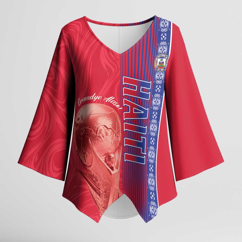 Custom Afro-Haiti Football Kimono Sleeve Blouse 2026 Grenadye Alaso Red Version - African Pride