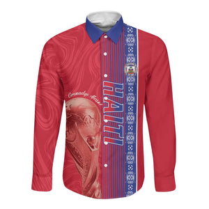 Custom Afro-Haiti Football Long Sleeve Button Shirt 2026 Grenadye Alaso Red Version - African Pride