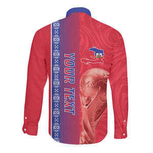 Custom Afro-Haiti Football Long Sleeve Button Shirt 2026 Grenadye Alaso Red Version - African Pride
